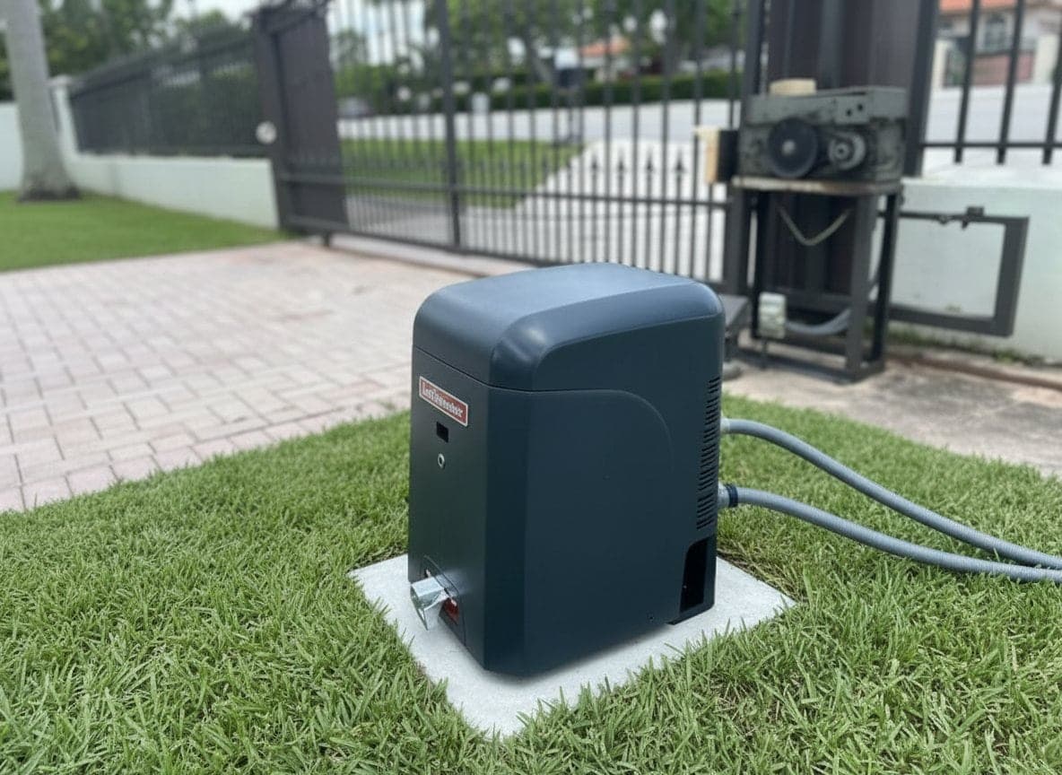 Slide operator standing on a small concrete pad with its conduits run into the housing